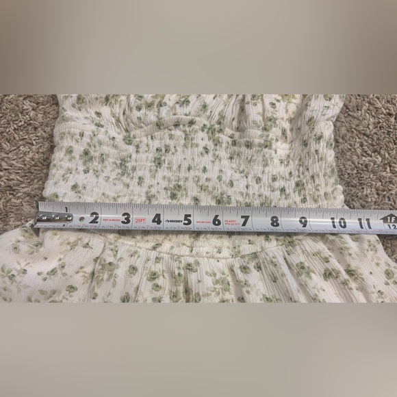 Aeropostale White & Green Floral Smocked Mini Dress | Puff Sleeve Cottagecore - Picture 8 of 9